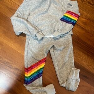 Lola + The Boys Gray Joggers with Rainbow Sequin Stripes